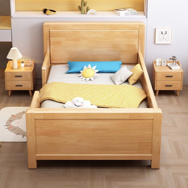 Scandinavian Style Solid Wood Bed with Safety Rail for Kids-HB-2110 - Image 2