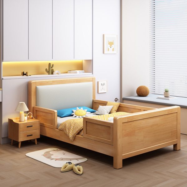 Scandinavian Style Solid Wood Bed with Safety Rail for Kids-HB-2110 - Image 3