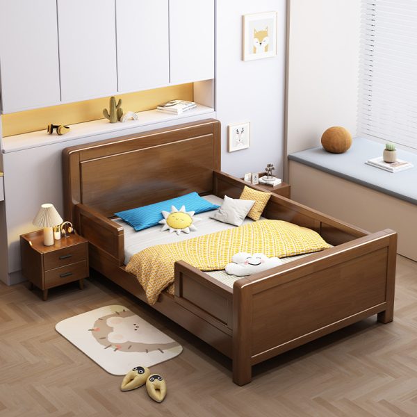 Scandinavian Style Solid Wood Bed with Safety Rail for Kids-HB-2110 - Image 4