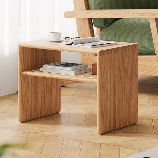 North American Modern Rattan Red Oak Side Table