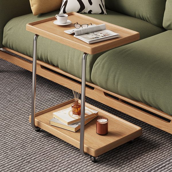 North American modern mobile double layer red oak side table