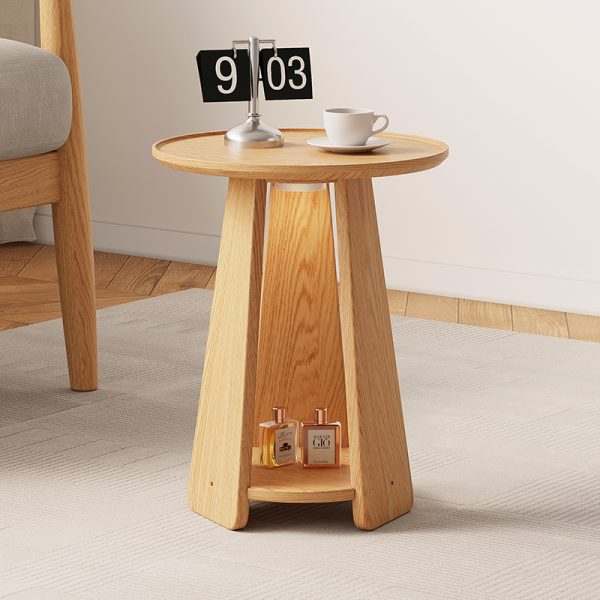 North American log style red oak side table with light