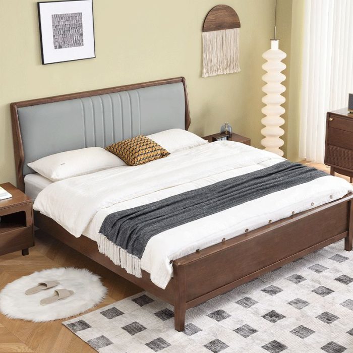 Light luxury simple solid wood bed