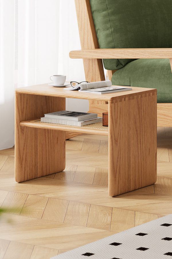 North American Modern Rattan Red Oak Side Table