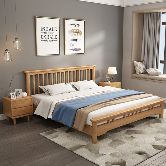 A minimalist rubberwood bed, designed for modern living.