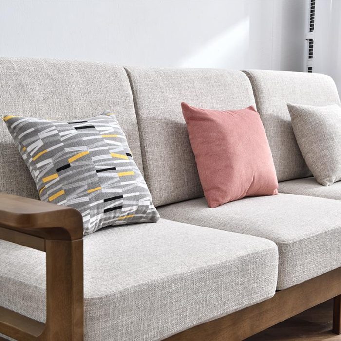 "A solid wood frame sofa combining durability with modern elegance."