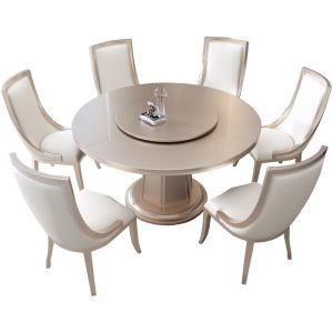 American Light Luxury Modern Round Dining Table with Lazy Susan - High-End Design for Contemporary Dining