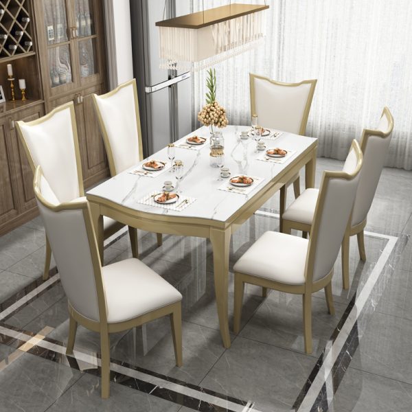 American Light Luxury Solid Wood Dining Table - Minimalist Modern Design with Stone Tabletop