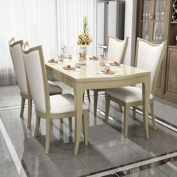 American Light Luxury Solid Wood Dining Table - Minimalist Modern Design with Stone Tabletop