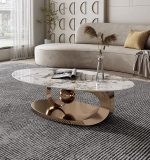 Modern Nordic Coffee Table with Stone Top and Metal Legs for Wholesale
