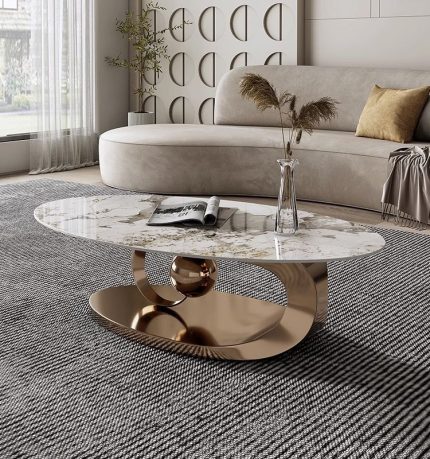 Modern Nordic Coffee Table with Stone Top and Metal Legs for Wholesale