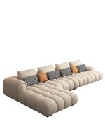  Cream-Colored Velvet Fabric Sofa – Soft Elegance for Modern Spaces