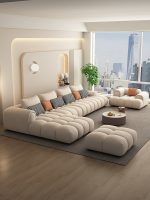  Cream-Colored Velvet Fabric Sofa – Soft Elegance for Modern Spaces