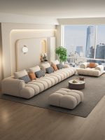  Cream-Colored Velvet Fabric Sofa – Soft Elegance for Modern Spaces