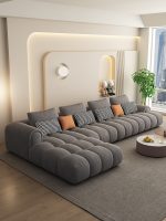  Cream-Colored Velvet Fabric Sofa – Soft Elegance for Modern Spaces