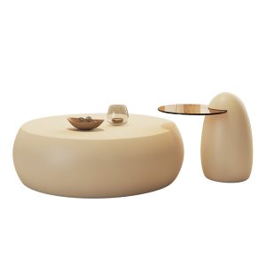 Cream Style Round Chess Coffee Table with Matte Finish