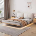 solid wood floating bed