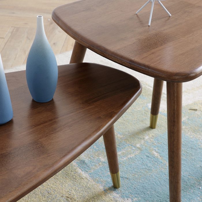 Marble and oak Scandinavian luxury coffee table with metallic accents for chic elegance.