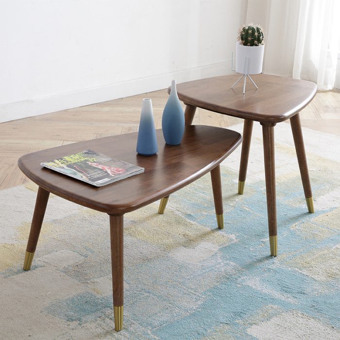 Marble and oak Scandinavian luxury coffee table with metallic accents for chic elegance.