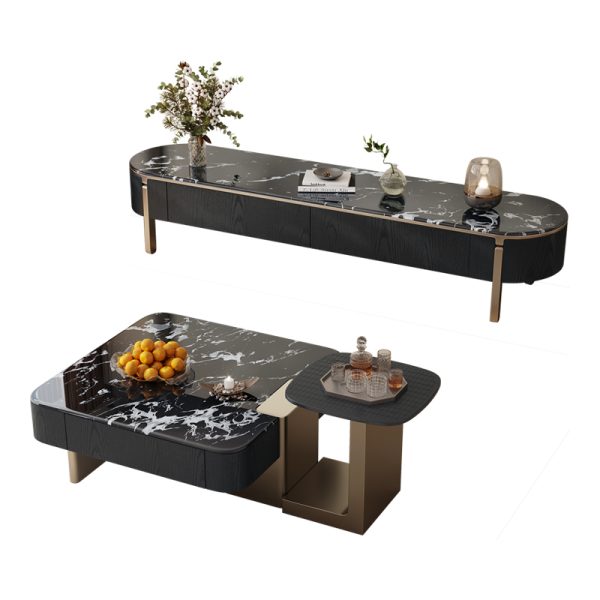 Double pure microcrystalline stone TV cabinet coffee table