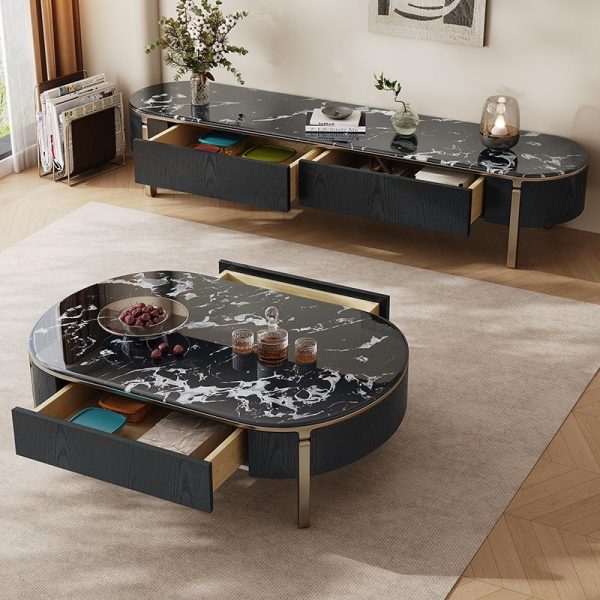 Double pure microcrystalline stone TV cabinet coffee table