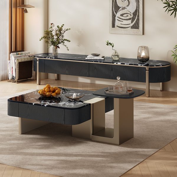 Double pure microcrystalline stone TV cabinet coffee table