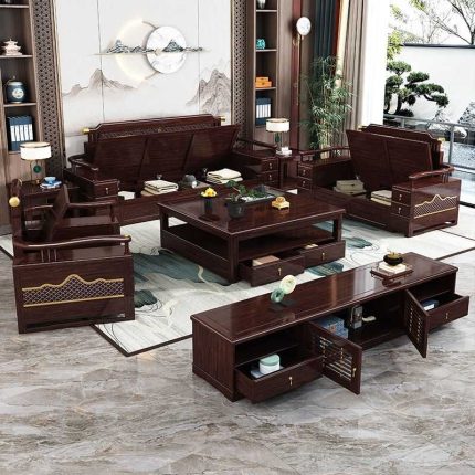 Exquisite Chinese-style Sofa Set with Matching Table for Wholesale