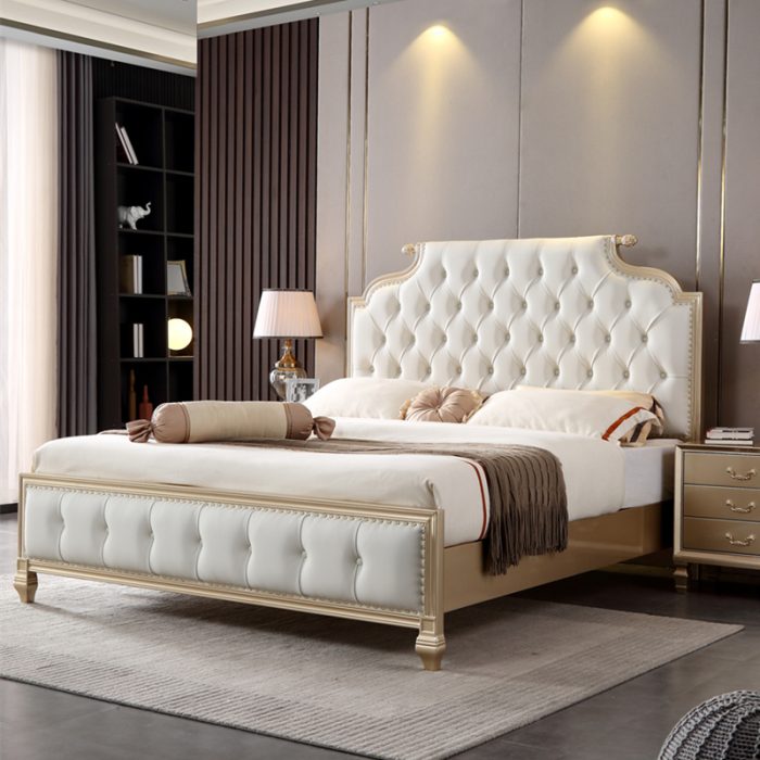 Solid Wood Light Luxury Double Beds – Elegant Bedroom Furniture for Wholesale