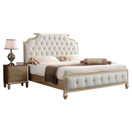Solid Wood Light Luxury Double Beds – Elegant Bedroom Furniture for Wholesale