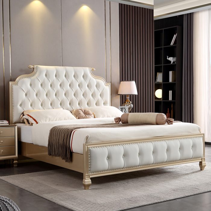 Solid Wood Light Luxury Double Beds – Elegant Bedroom Furniture for Wholesale