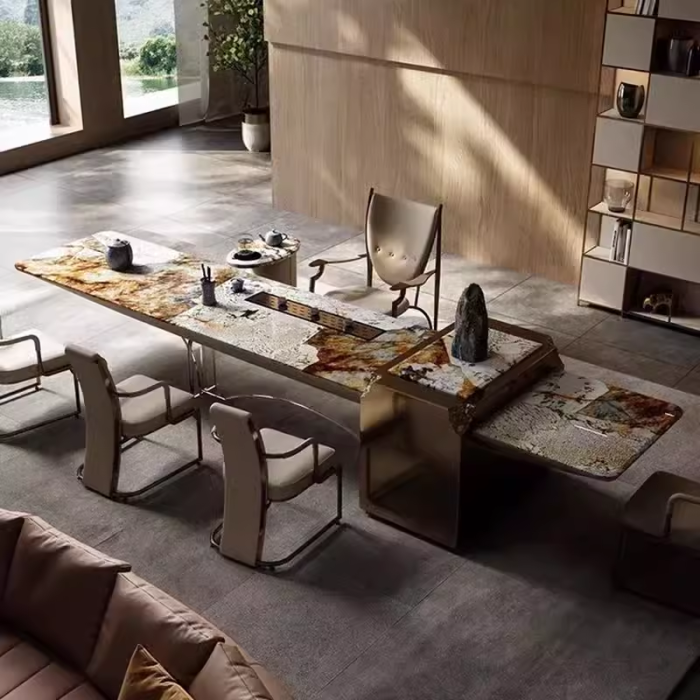 Experience refined luxury with stone coffee tables.