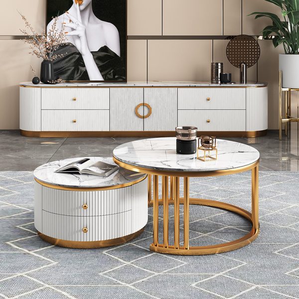 Light Luxury Marble Coffee Table TV Cabinet Combo