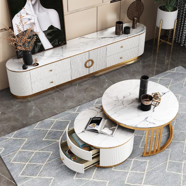 Light Luxury Marble Coffee Table TV Cabinet Combo