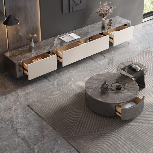 This TV console and coffee table set, made of high-end dual-pure microcrystalline stone