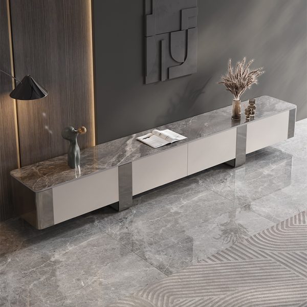 This TV console and coffee table set, made of high-end dual-pure microcrystalline stone