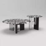 Modern stainless steel tea table base with a brushed finish