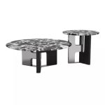 Modern stainless steel tea table base with a brushed finish