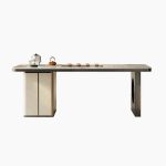 Sleek stainless steel tea table base, enhances living room aesthetics