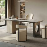 Sleek stainless steel tea table base, enhances living room aesthetics