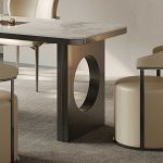 Sleek stainless steel tea table base, enhances living room aesthetics