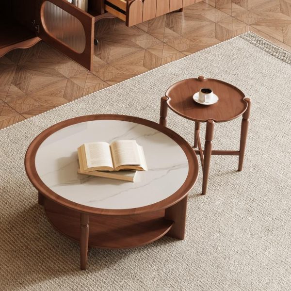 Mid-Century Modern Solid Wood Round Side Table 