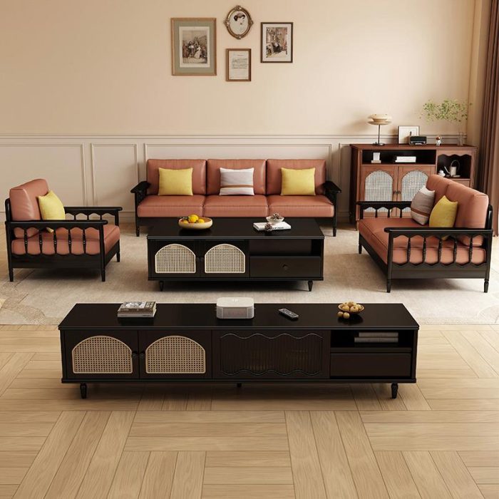  Mid-Century Modern Solid Wood Sofa