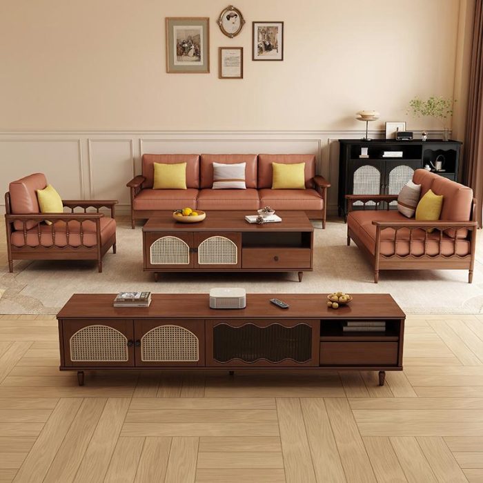  Mid-Century Modern Solid Wood Sofa