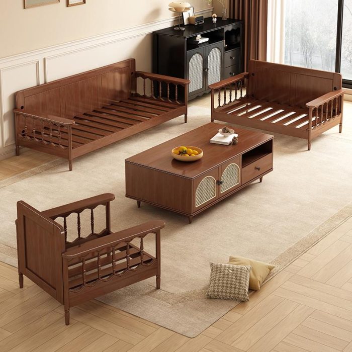  Mid-Century Modern Solid Wood Sofa