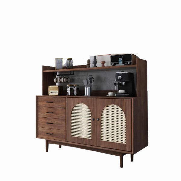 Mid-Century Modern Solid Wood and Rattan Sideboard 