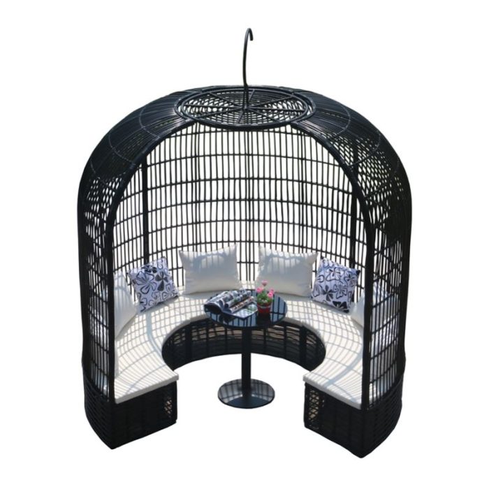 Minimalist Iron and Thick Rattan Birdcage Round Bed