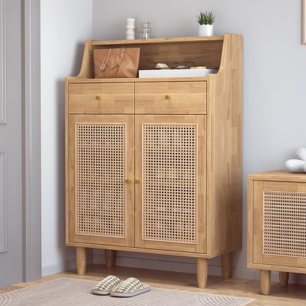 Rattan Woven Solid Wood Shoe Cabinet