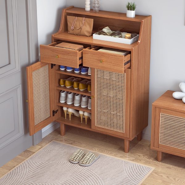 Rattan Woven Solid Wood Shoe Cabinet