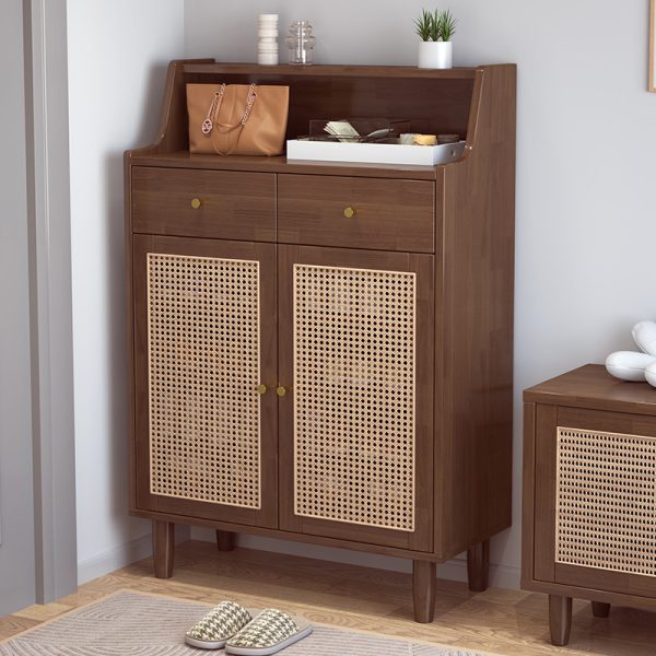 Rattan Woven Solid Wood Shoe Cabinet