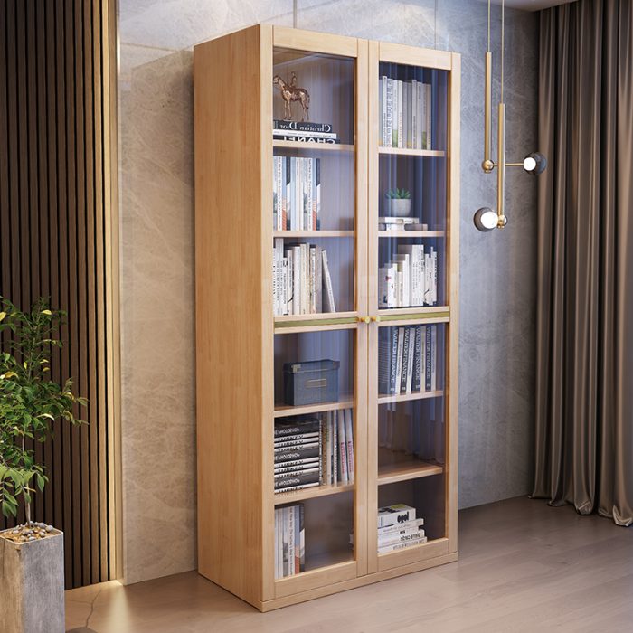 Modern Glass-Backed Floor Standing Bookshelf for Senior Living Spaces